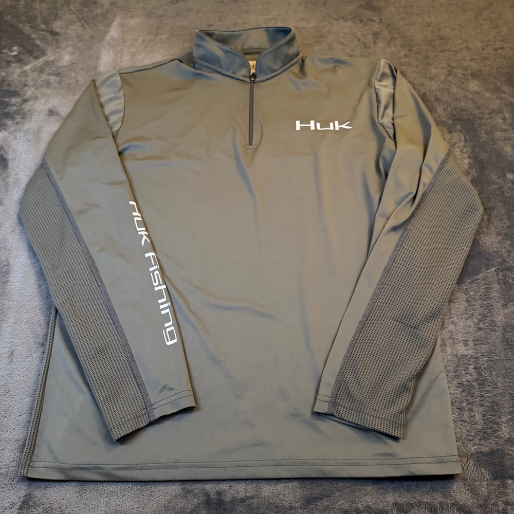 Huk Performance Fishing Mens Small Gray Quarter Zip Mesh Pullover Shirt